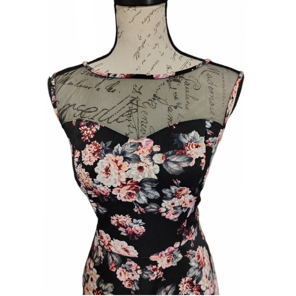 Womens Rose Floral Sweetheart Boat Neck A Line Knee Length Dress M Whimsygoth - Picture 4 of 9